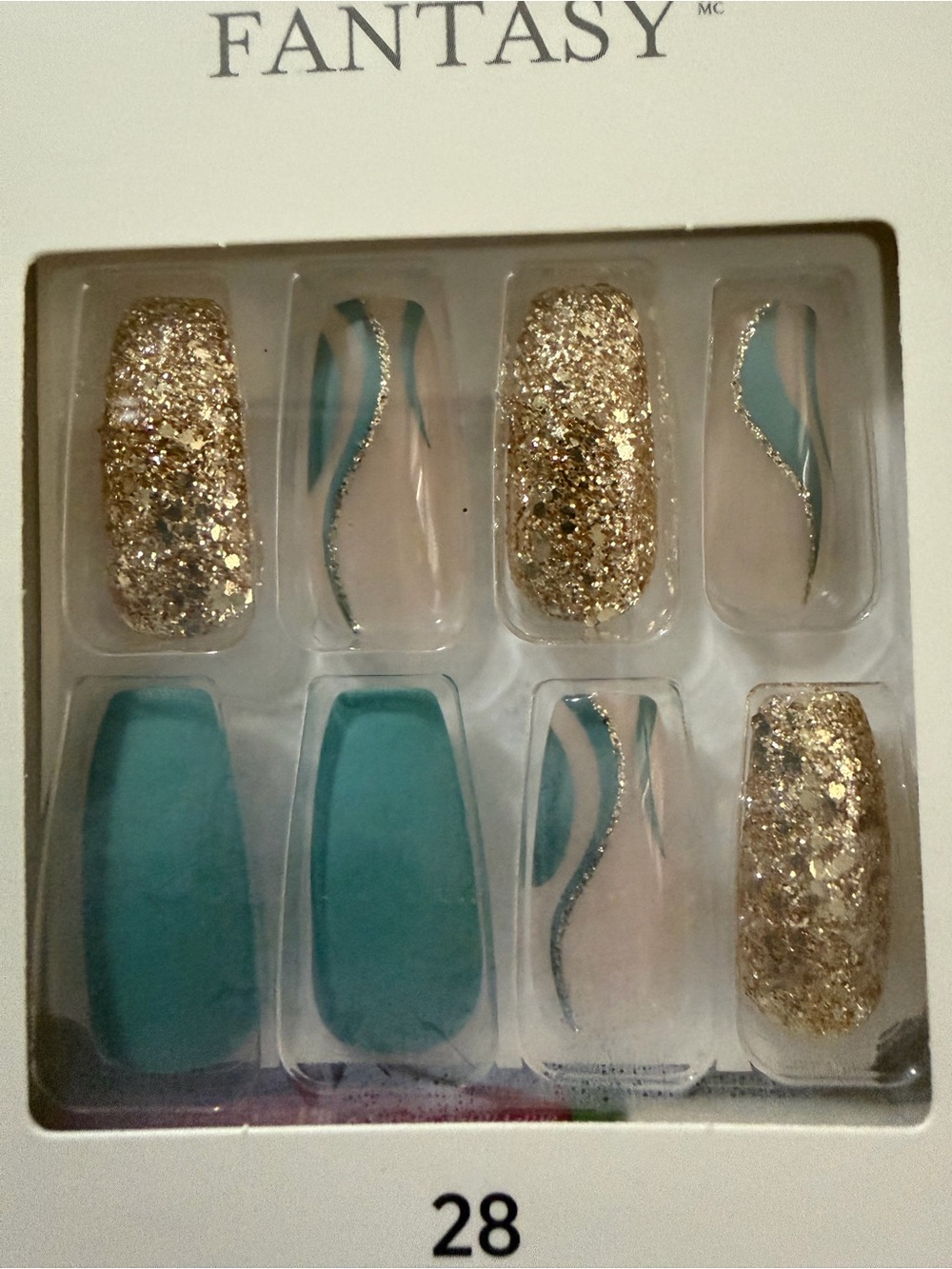 **NWT** Gold Glitter & Teal Press-On Nail Set